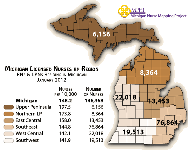 MI nurses by region map